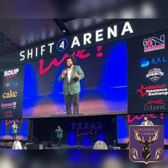 Charles McDade speaking at Insurance Soup Live 2024 at Shift 4 Arena, Texas Live