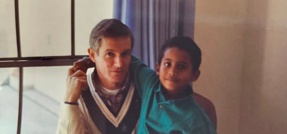 Young Charles McDade with grandfather Douglas Finley