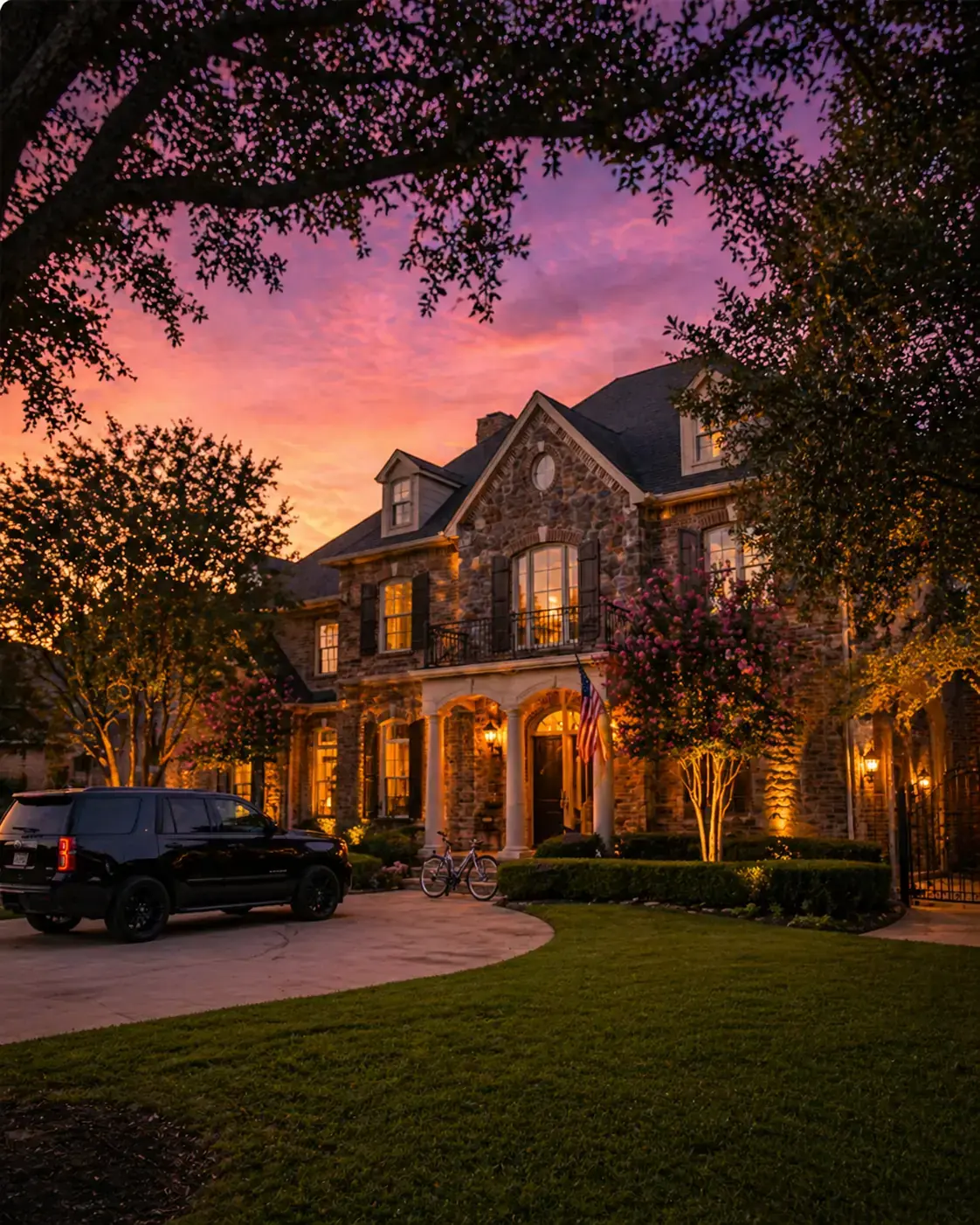 Houston established neighborhood at golden hour